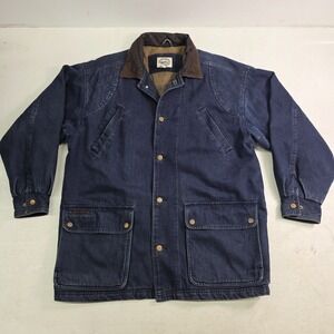 Vintage Bay Area Traders Denim Rugged Chore Lined Coat Jacket Mens M Oversized